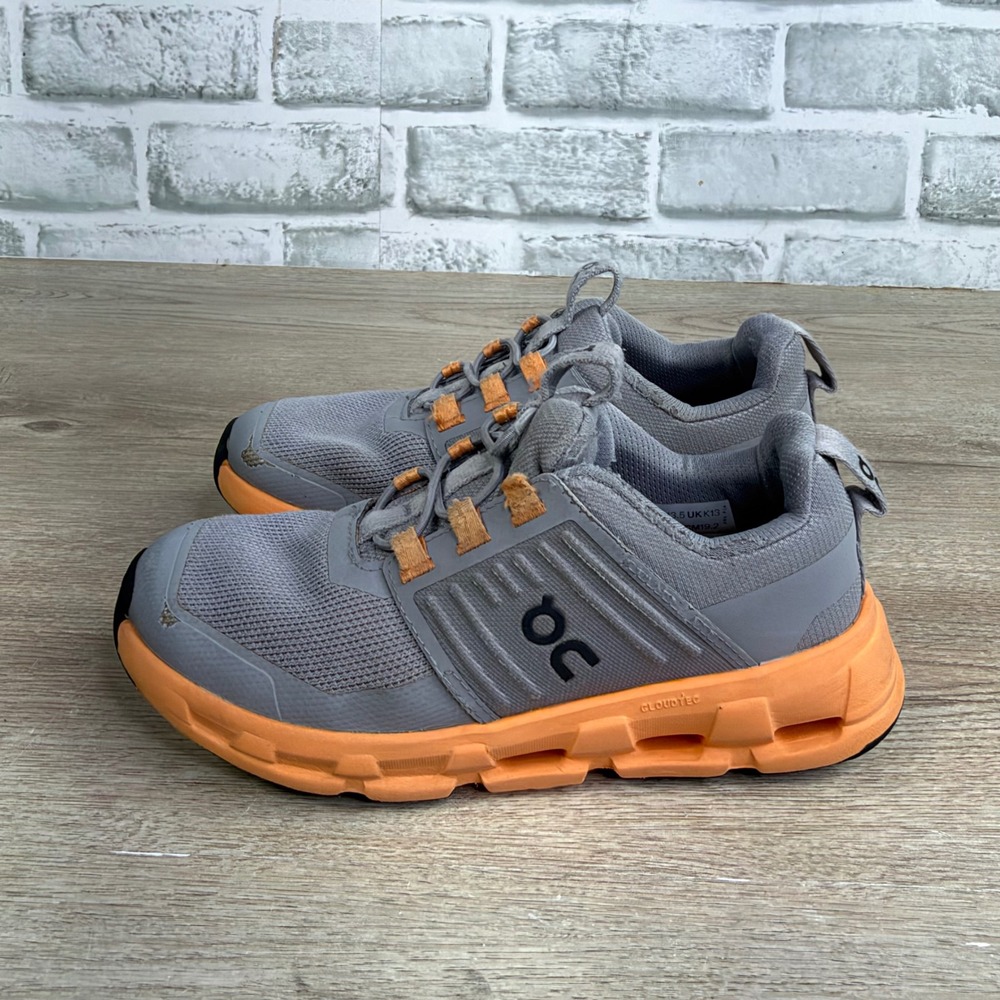 On Cloudplay Kids Running Shoes Grey Orange Size 13.5 kids